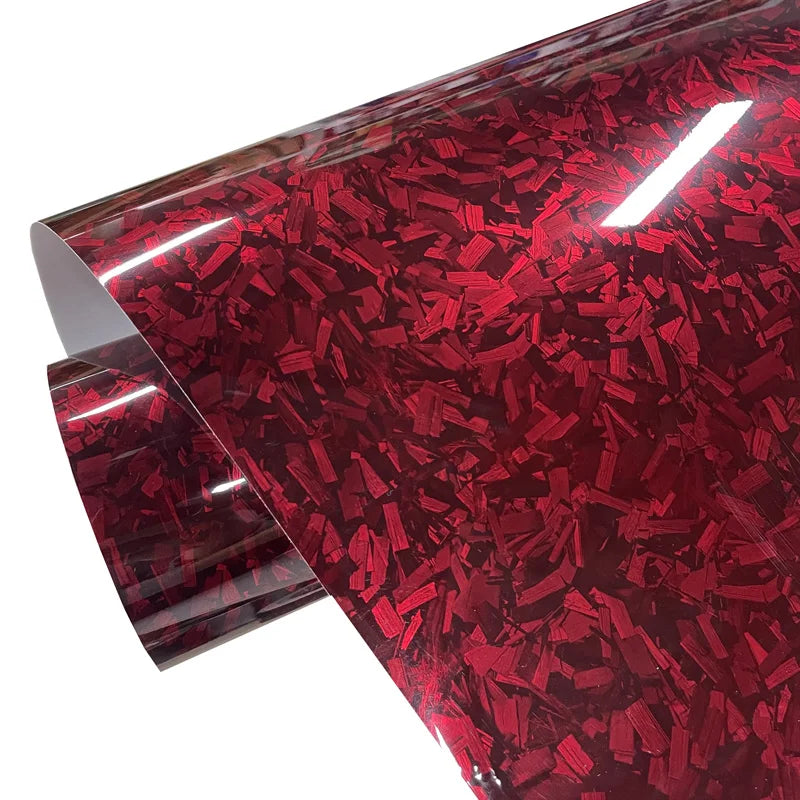 Premium PET High Gloss Red Forged Carbon Fiber Vinyl Wrap Film Roll Air Release Self Adhesive Decal Sticker Car Wrapping Foil