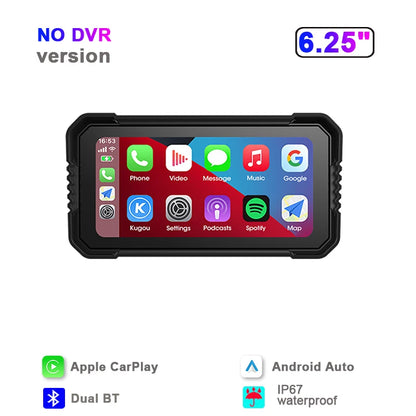 JMCQ Portable 6.25 inch Motorcycle GPS Navigation IPX7 Waterproof Wireless CarPlay Android Auto Drive Recorder Support 4K DVR