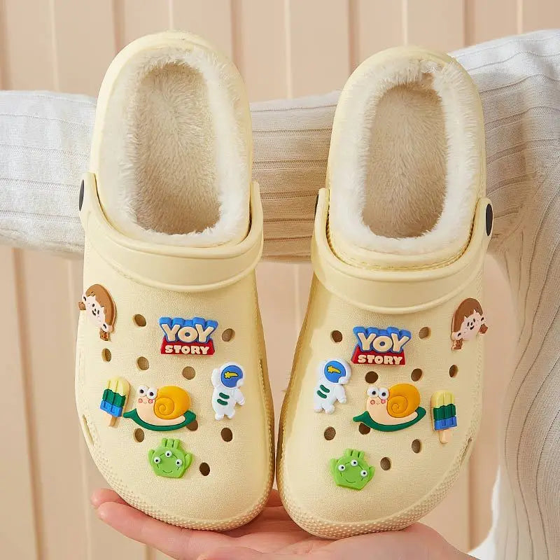 Winter Women Slippers Platform Clogs Warm Furry Slippers Fur Indoor Home Cotton Shoes Female Fluffy Slides Plush Slippers