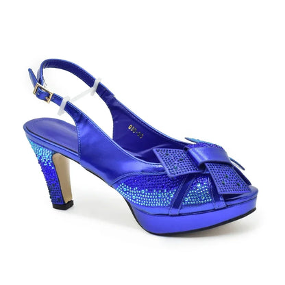 New Design Blue Color Matching Bag and Shoes for Ladies Wedding Luxury Rhinestone Elegant Woman Heeled Shoes for Wedding