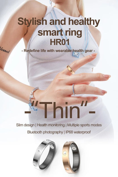 2025 Smart Ring Women Men Super narrow 6.3mm Heart Rate Health Stress measurement Monitor IP68 Waterproof Fashion Sports Rings