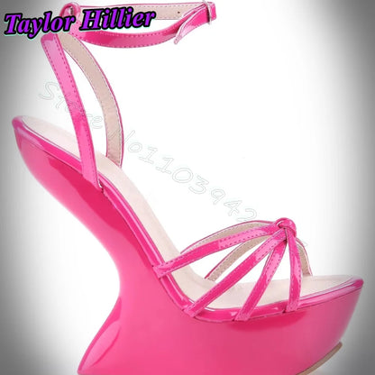 Yellow Heels Strappy Heeled Sandals Hoof Heel Buckle Strap Shoes Summer Women Luxury Designer Sandalias De Mujer Solid Blue Red