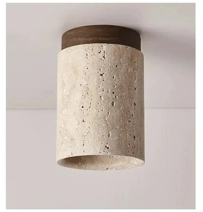 Yellow Travertine LED Ceiling Lamp Japanese Wooden Downlight round Wood Light for Living Room Corridor Porch Balcony
