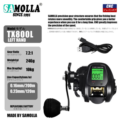 SAMOLLA Baitcasting Fishing Reel Electronic Big Led Screen High Speed 7.2:1 10kg Saltwater Waterproof Cast Drum Wheel Casting