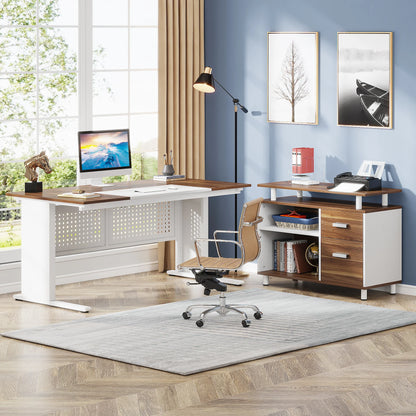 Tribesigns 63 Inch Executive Desk with File Cabinet, Large Office Desk L Shaped Computer Desk with Drawers and Storage Shelves