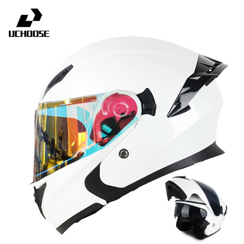 Uchoose DOT Modular helmet Full Face Helmets Crash Motorbike Protective Gear unisex Flip Up Helmet Motorcycle Double Sun Visor