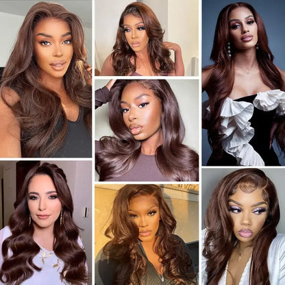 Brazilian Body Wave 250% 13x6/13x4 Frontal Dark Chocolate Brown HD Lace Wig Hair Colored 4x4 Closure Human Hair Wigs Wear To Go