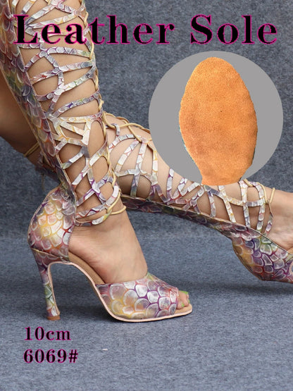 Ladingwu High-end Custom Material Fish Scale Texture Women Dance Shoes Sexy Pole Dance Boots Ladies Wedding Ballroom Shoes