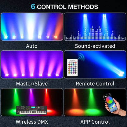 Fieryzeal 4PCS Rechargeable Par Light 5200mAh APP Control LED Uplight Stage Light DMX 4X10W RGBWA+UV LED Par Light for DJ Party