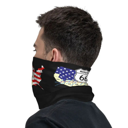 Custom Travel Motorcycle Ride Route 66 Bandana Winter Neck Warmer Windproof Wrap Face Scarf for Hiking Highways Gaiter Headband