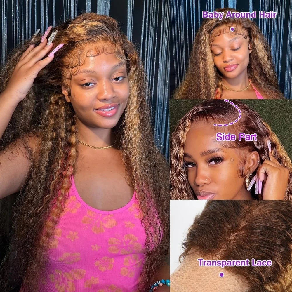 360 4/27 Full Lace Wig Human Hair Invisible Strap 250 Density Deep Wave HD Lace Frontal Wig Human Hair Pre Cut Curly 360 Wigs