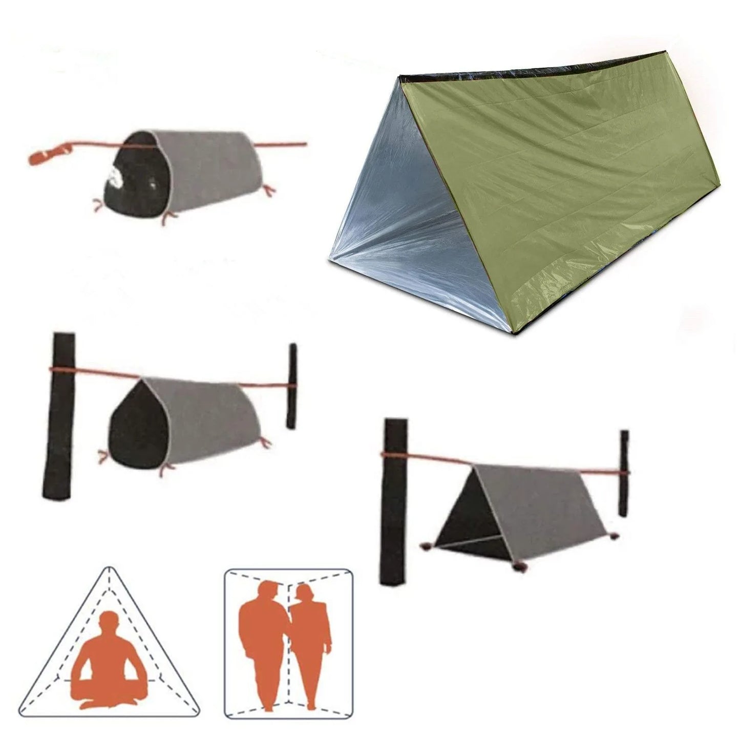 9Pcs Emergency Survival Kit, Thermal Bivvy Bag, Poncho, Tent, Whistles, Camping Gear