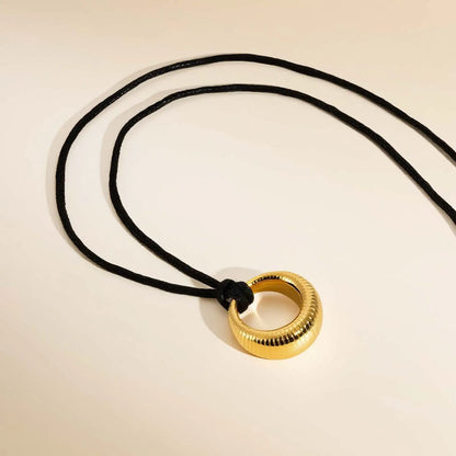 Stainless Steel Hollow Circle Pendant Necklace for Women,Black Rope Chain Necklaces,Trend Stylish Jewelry Gift