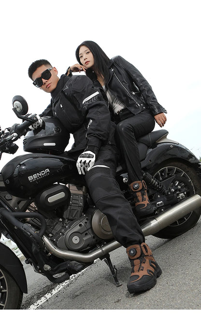 Men Motorcycle Riding Boots Waterproof Cowhide Leather Breathable Anti-Slip Wear-Resistant Street Moto Shoes