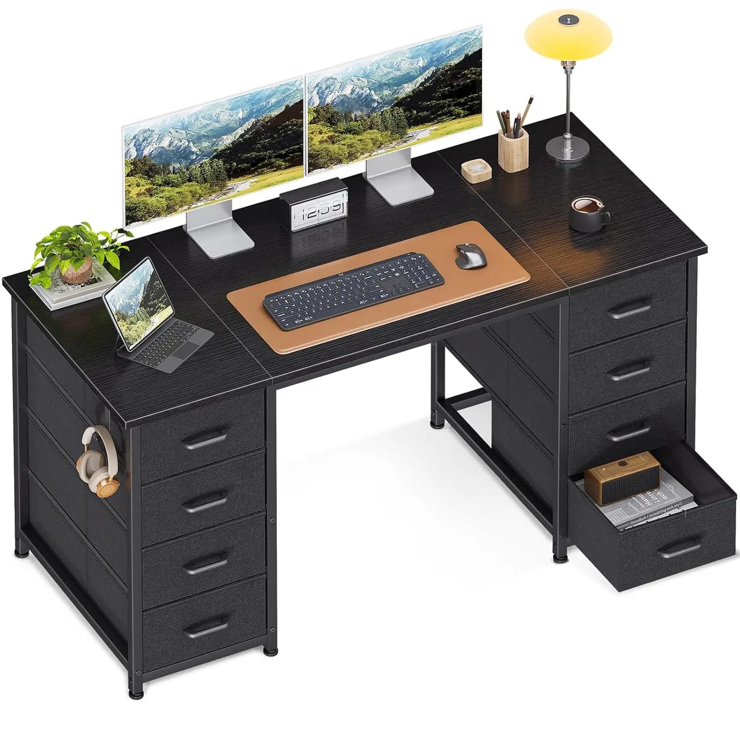 48 Inch White Computer Desk with 8 Fabric Drawers, Modern Office Desk with Large Storage for Home Office, Study,, Customized