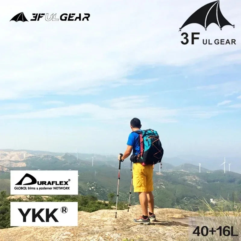 3F UL Gear Lightweight Waterproof Hiking Backpack 40+16L Outdoor Camping Travel Climbing Trekking Rucksack with Adjustable Strap