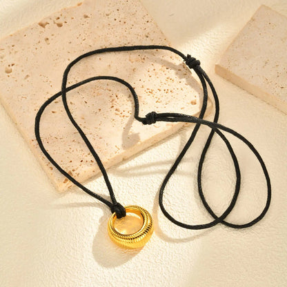 Stainless Steel Hollow Circle Pendant Necklace for Women,Black Rope Chain Necklaces,Trend Stylish Jewelry Gift