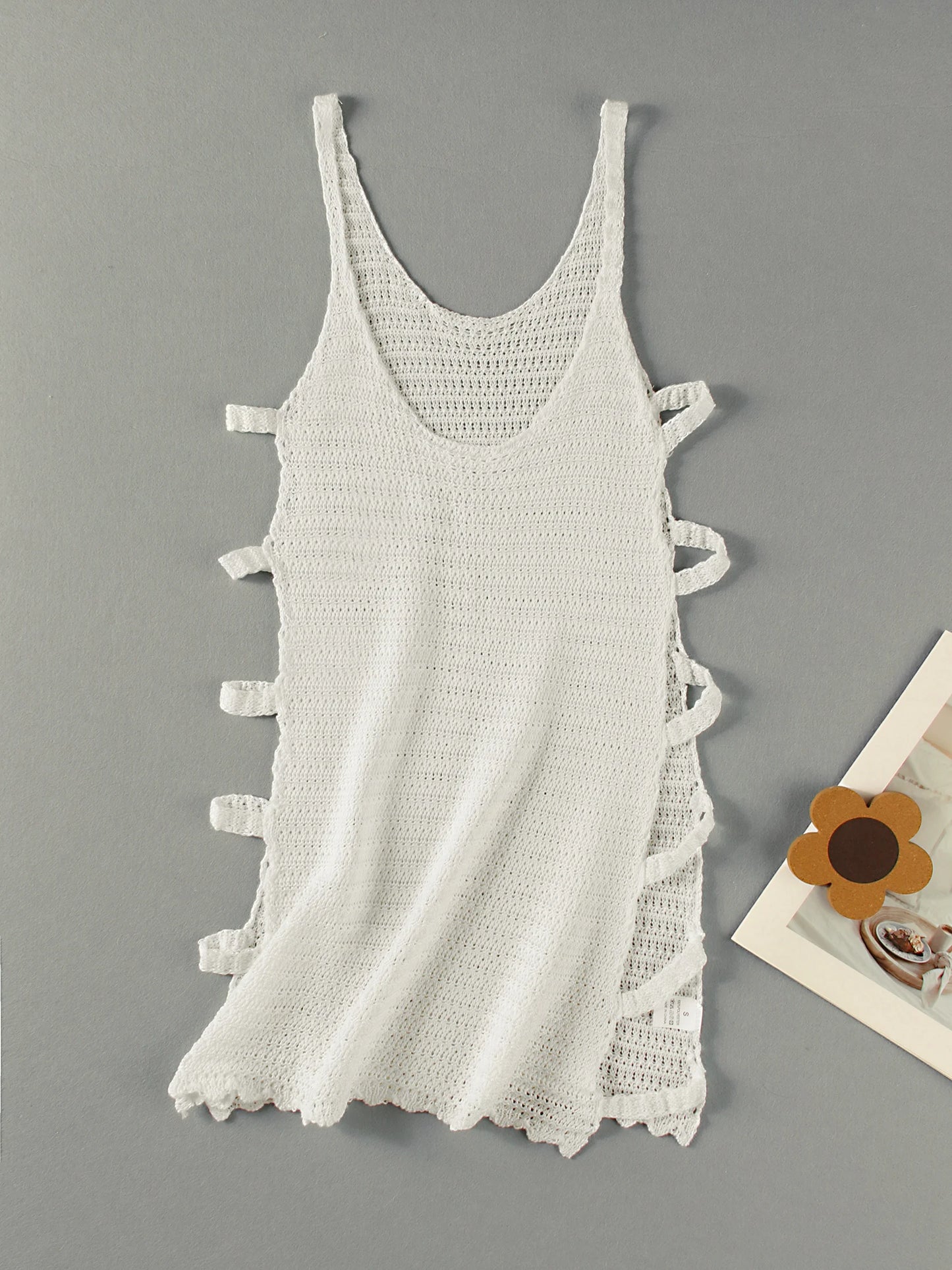 Sexy U Neck Sleeveless Knit Horizontal Stripes Side Cut Out Beach Vacation Dress 2025 Summer Beachwear Women's Mini Dresses K90