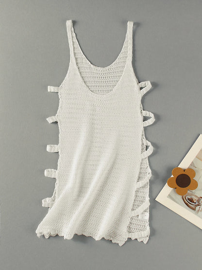 Sexy U Neck Sleeveless Knit Horizontal Stripes Side Cut Out Beach Vacation Dress 2025 Summer Beachwear Women's Mini Dresses K90