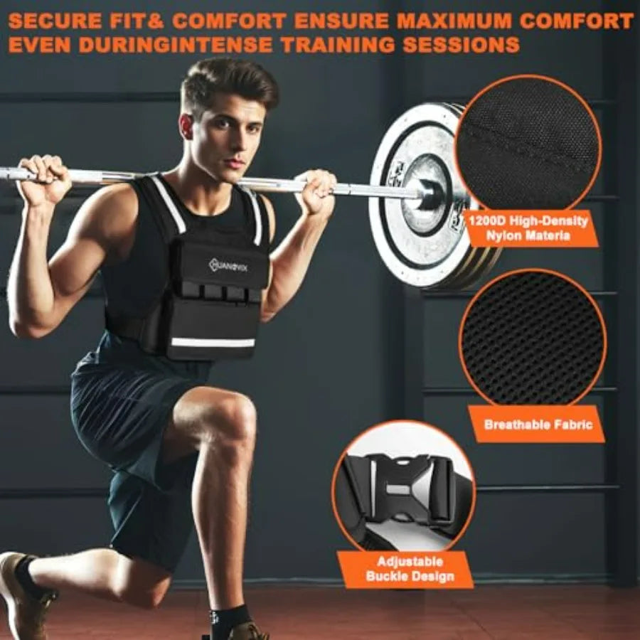 Weighted Vest, 0-40 LBS Adjustable Weight Vest With Reflective Stripe, No Weights Included, Ultra Thick Shoulder Padding Design