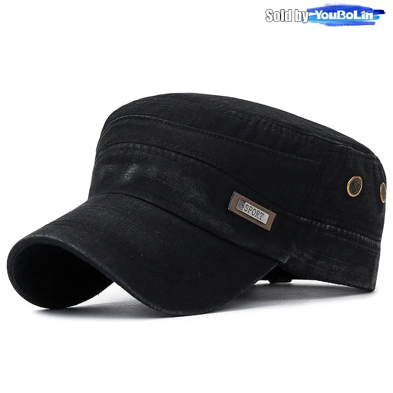 Cotton Perforated Breathable Military Academy Cadet Flat Cap Sun Hat Trucker Caps Dad Hats