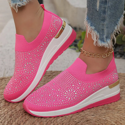 Women Wedges Platform Sneakers Autumn Fashion Round Toe Casual Sports Slip-on Shoes Woman Non Slip Vulcanized Shoes Plus Size 44