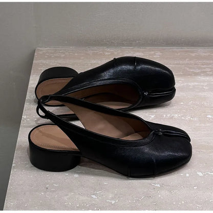 2025 Spring Summer Fashion Soft Leather Split Toe Women Pumps Casual Comfortable 3.5cm Low Heeled Slingbacks Tabi Ballet Shoes