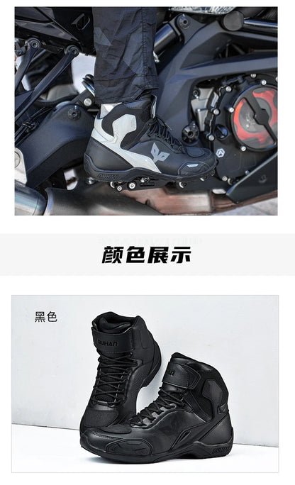 DUHAN  Motorcycle Boots Male Boots for Men Motocross Waterproof Anti Slip Fall Prevention Mid Top Leather Cycling Riding Shoes