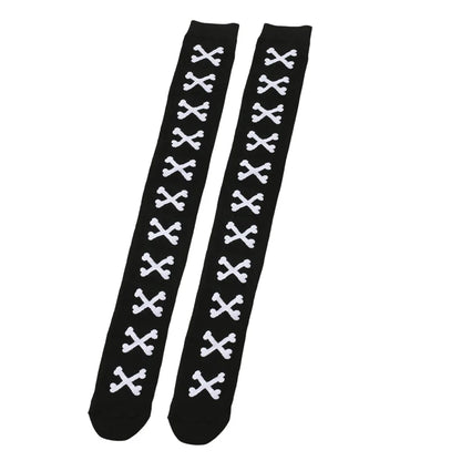 Womens Bone Thigh High Stockings Ladies Halloween Girls Black White Pink Long Over Above Knee Socks Tall Funny Cosplay Harajuku