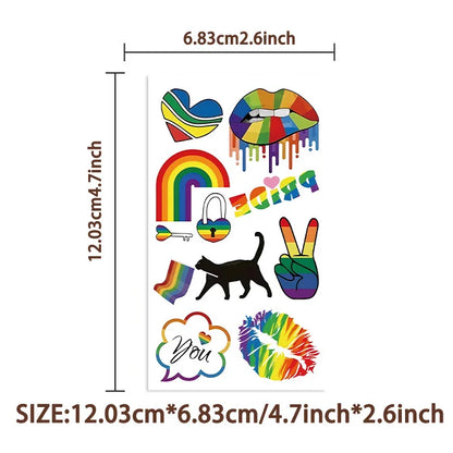 10Pcs Sheets of Pride Tattoos,  LGBT Pride Face Tattoos Temporary, LGBT Gay Pride Accessories for Parades, Festivals and Parties