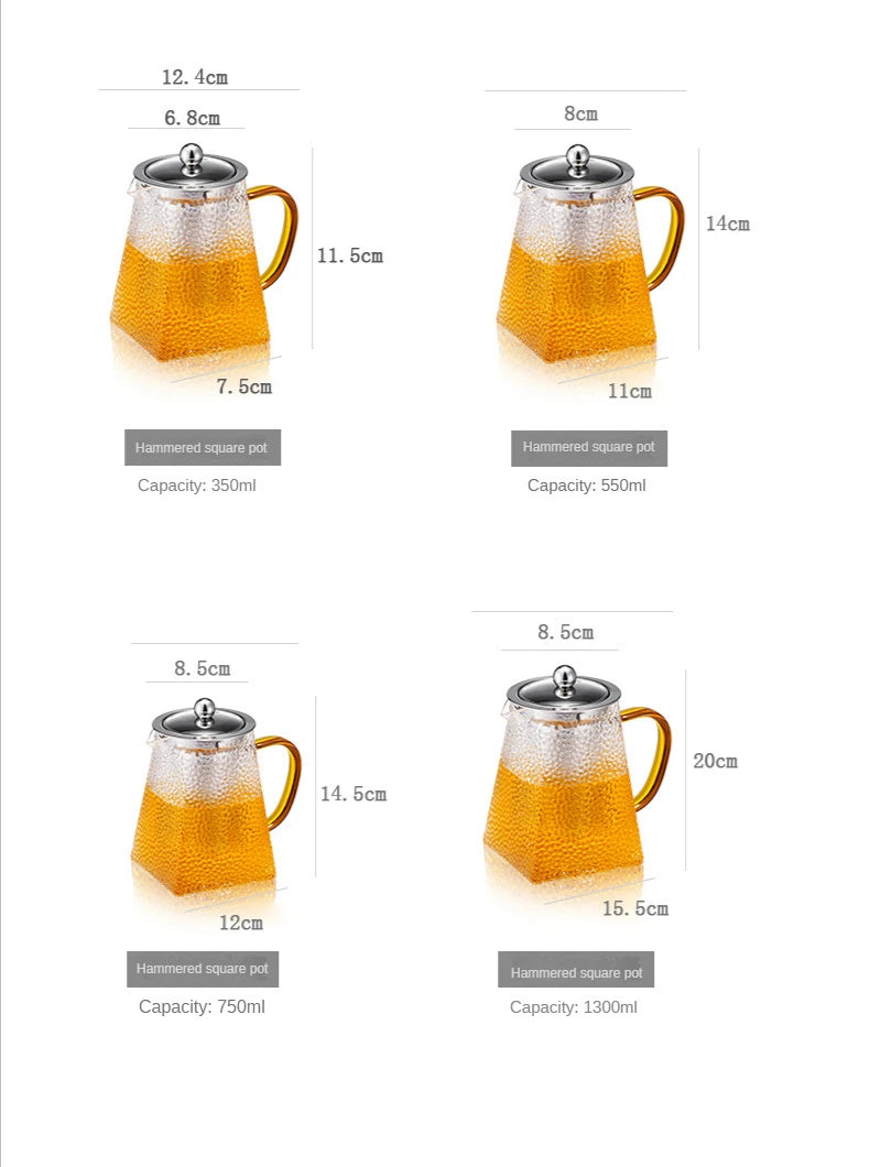 High Quality Hammer Glass Teapot With Stainless Steel Filter Puer Tea Maker Heat Resistant Glass Teapot and Cup Set Kettle Pot