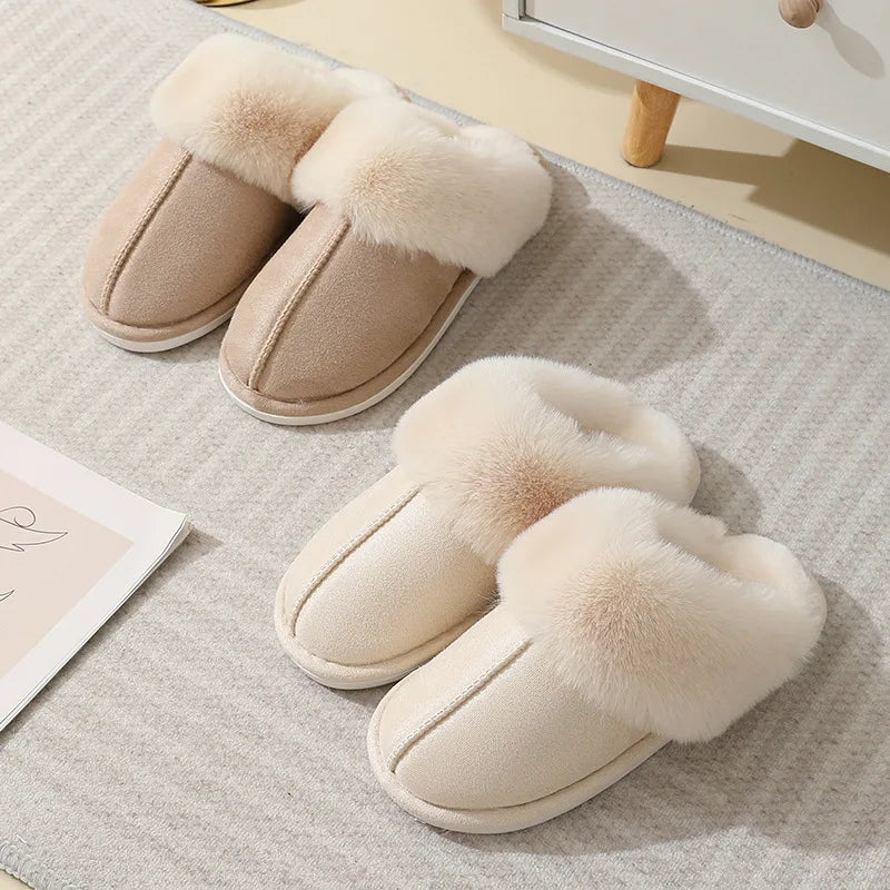Shevalues Fashion Fur Slippers Women Fluffy Winter House Shoes Memory Foam Fuzzy Slippers Short Plush Slipper Indoor And Outdoor