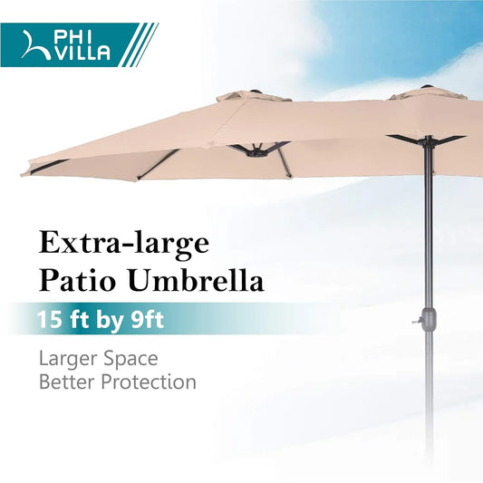 15FT Patio Umbrella with Base, Large Double-Sided Outdoor Market Umbrella with Crank Lift, UV-Resistant Canopy for, Customized