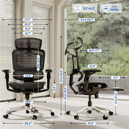 ErgoX-PRO Ergonomic Office Chair with Footrest Black – AeroWeave 5.0 Mesh Seat, 5D Lumbar, 7D Armrests, 4D, Customized