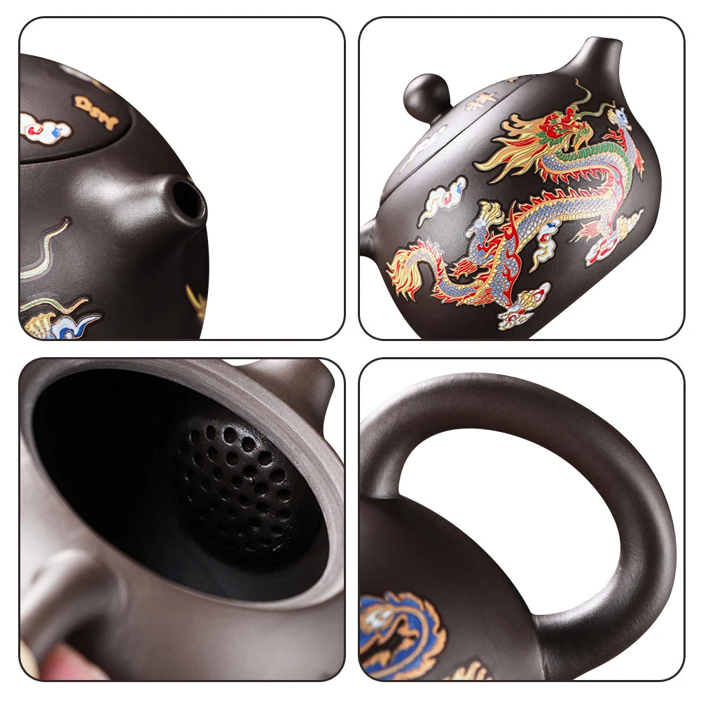 Hand-made Dragons Phoenixs Color-changing Purple Clay Teapot Reusable Tea Pot For Brewings Tea Cup Infuser Teapot Valuable Gift