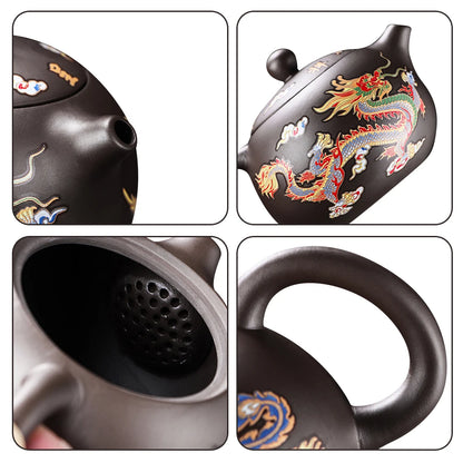 Hand-made Dragons Phoenixs Color-changing Purple Clay Teapot Reusable Tea Pot For Brewings Tea Cup Infuser Teapot Valuable Gift