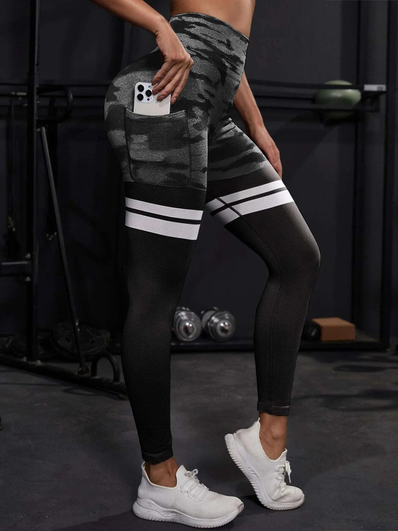 Stripe Camo Leggings Women Seamless Knit Tights High Waist Hip Liftting Outdoor Running Cycling Fashion Slim Yoga Fitness Pants