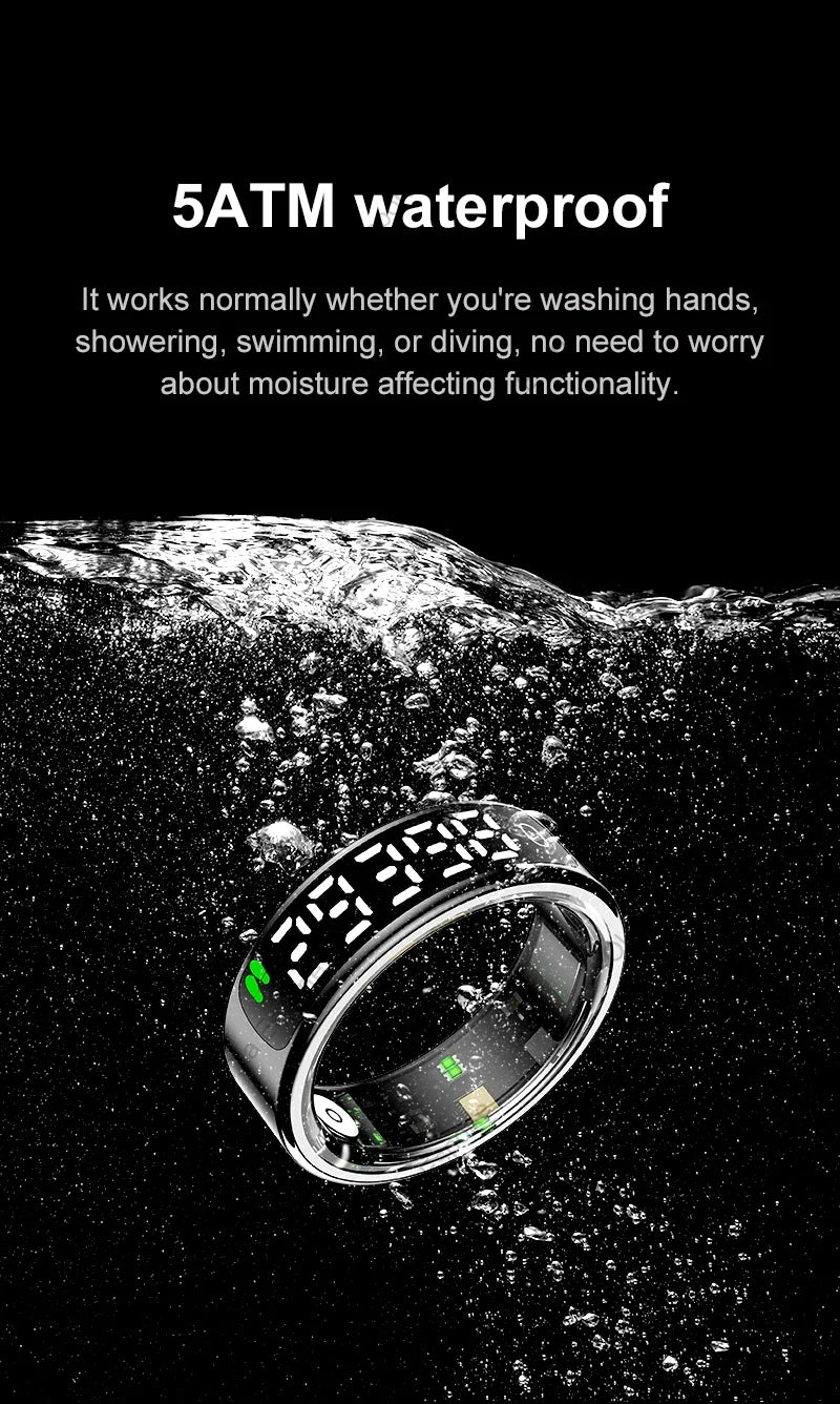 Smart Ring with Display Screen and Touch for Men Women, Health and Sleep Monitor, 5ATM Waterproof, Multi-sport Mode, Smartring
