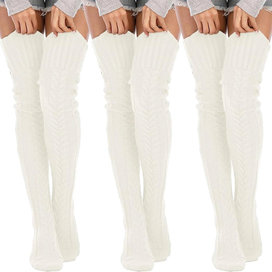 TRALOW Women's Thigh High Socks Over the Knee Cable Knit Boot Socks, Long Warm Fashion Leg Warmers Winter For Party Cosplay Yoga