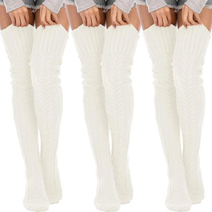 TRALOW Women's Thigh High Socks Over the Knee Cable Knit Boot Socks, Long Warm Fashion Leg Warmers Winter For Party Cosplay Yoga