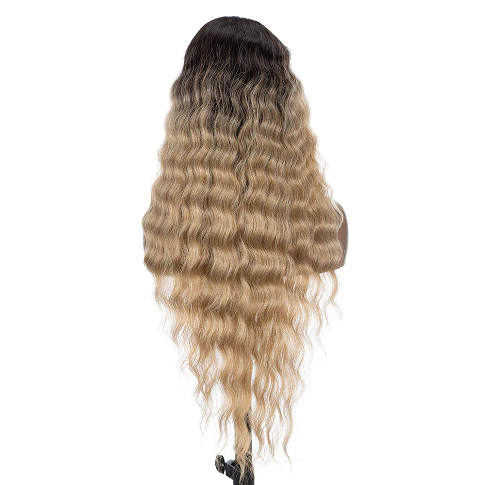 Synthetic Lace Front  Wig 30" Ombre Blonde Black Wig Baby Hair Wigs Long Wavy Hair Lace Wig For Women Lace Front Wig Cosplay Wig