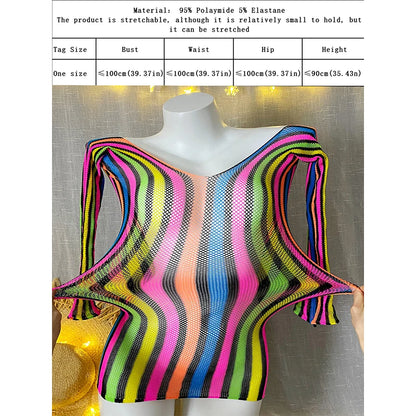 1PC Women Fishnet Cover Up Without Bikini Sexy Lingerie See Through Hollow Out Bodycon Dress Long Sleeve Beachwear CT011