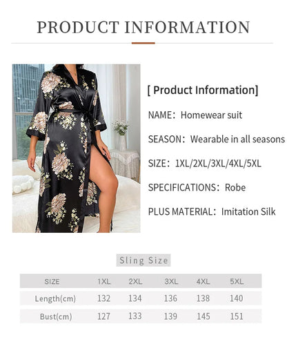 Plus Size Women's Satin Like Nightgown Fashion Long Maxi Sleep Dress100kg Floral Print Loose Fit Robe for Curvy Girls Loungewear