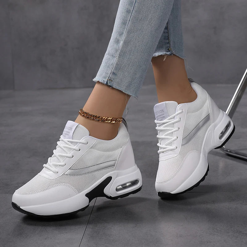 Fashion Women's Platform Shoes Invisible Height-increasing Casual Shoes Ladies Breathable Air-cushion Walking Traveling Shoes
