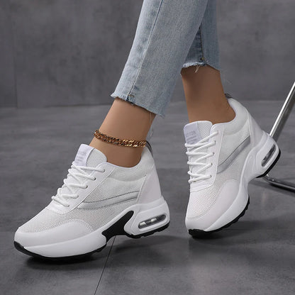 Fashion Women's Platform Shoes Invisible Height-increasing Casual Shoes Ladies Breathable Air-cushion Walking Traveling Shoes
