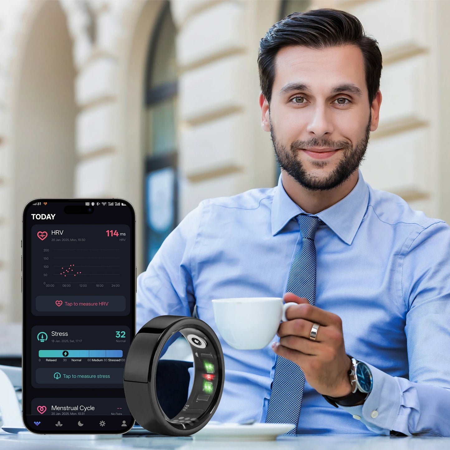 Amovan Nova Smart Ring Premium Quality AI Analysis GPS Sports Mode Heart Rate Blood Oxygen Stress Sleep Temperature Monitor
