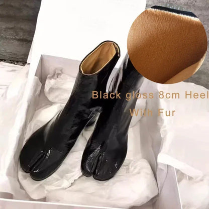 Luxury Brand Designer Tabi Split-toe Ankle Boots Women Genuine Leather Chunky Round Heel Short Boots 2024 Autumn Winter Shoes