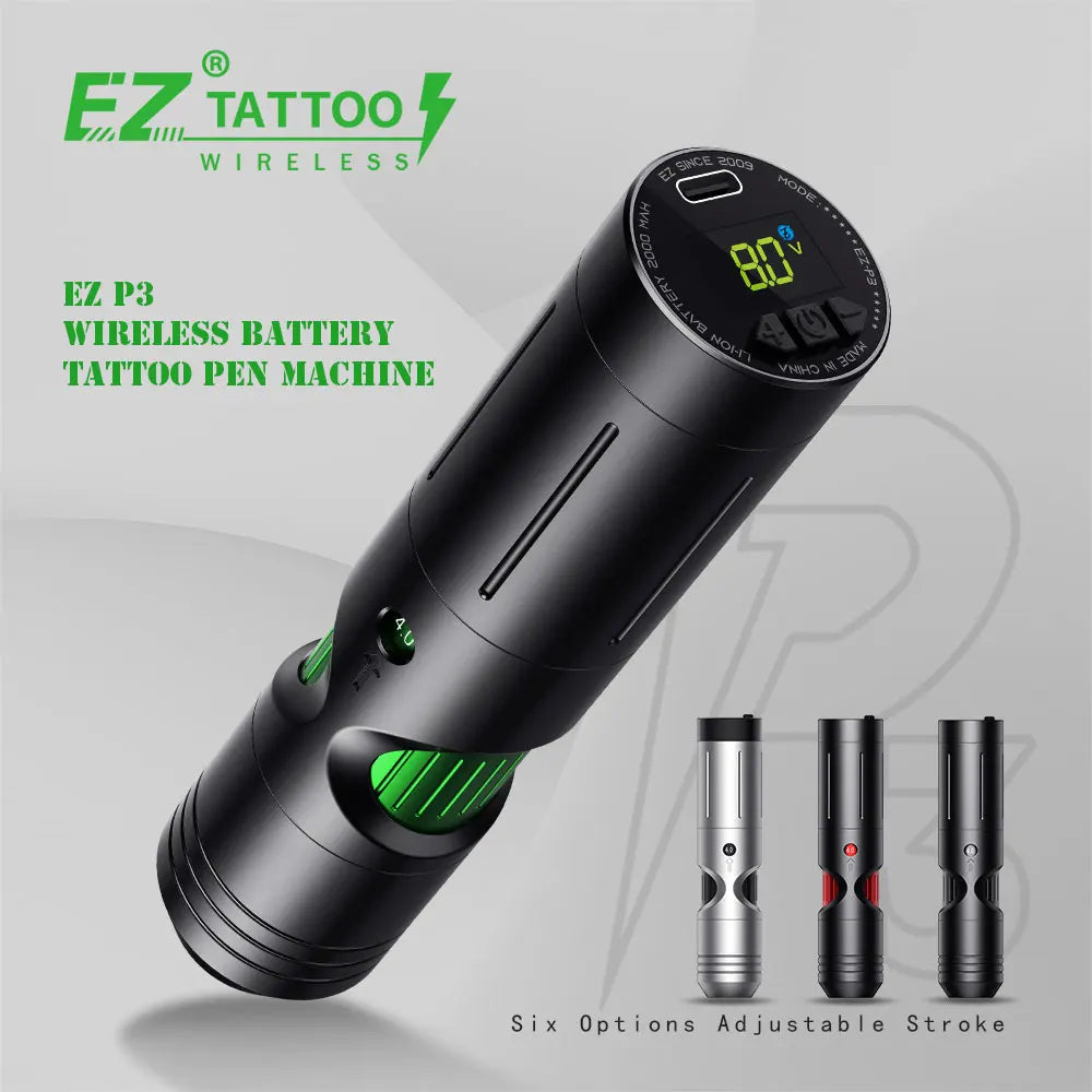 EZ P3 Wireless Tattoo Machine Pen Battery Power 2000mAH 6 Adjustable Stroke 2.5mm-4.0mm Swiss Motor Tattoo Gun Tattoo Supply