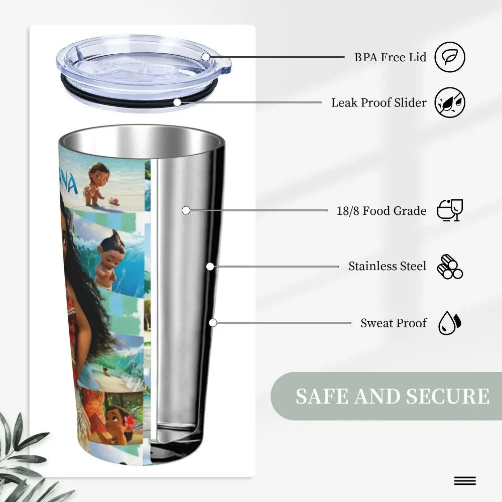 Moana and Pua Cartoon Movie Insulated Tumbler with Straws Stainless Steel Coffee Mugs Double Wall Car Bottle Cups 20oz