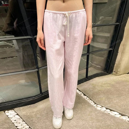 Y2K Vintage Striped Loose Pants Comfy Loung Pants Streetwear Casual Tie Up Waist Wide Leg Trousers Women Pajamas Sleepwear
